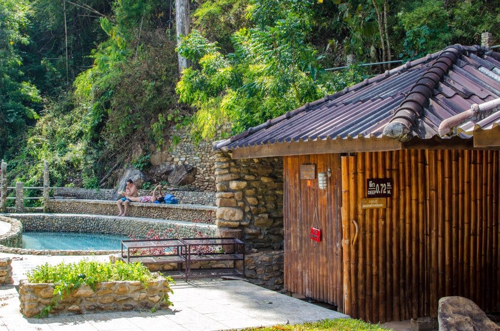Bathing hut and pool at the Pong Kwao Hot Springs in Chiang Mai