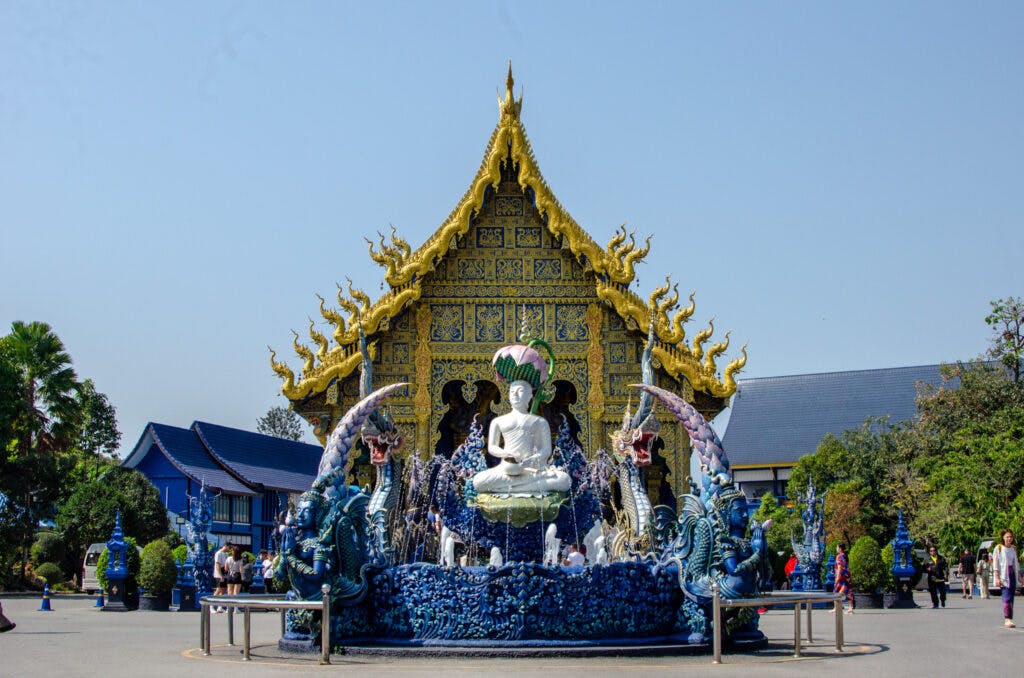 Buddha, lotus, blue temple