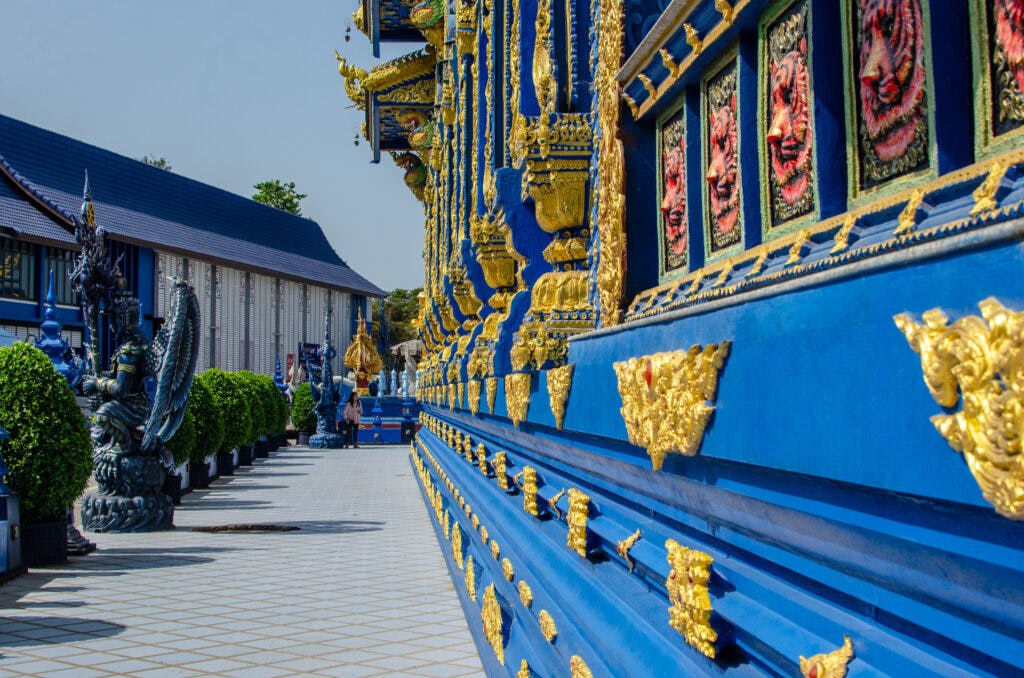 Blue temple, wall and walkway