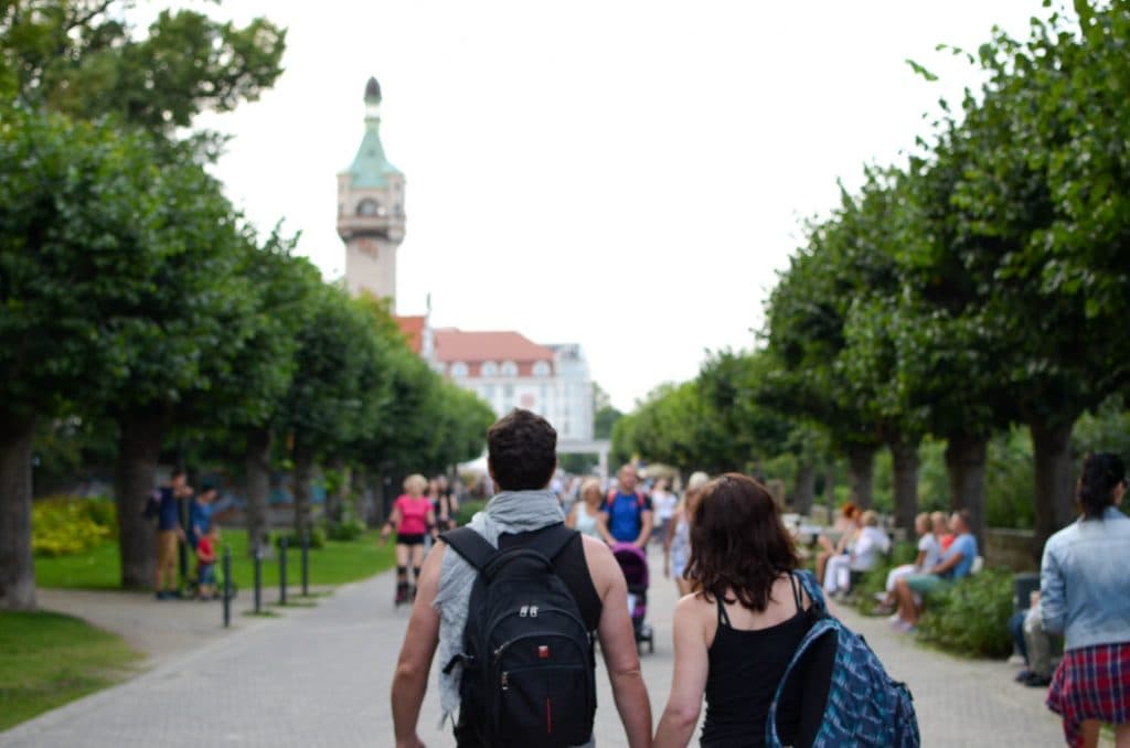 couple walking in sopot