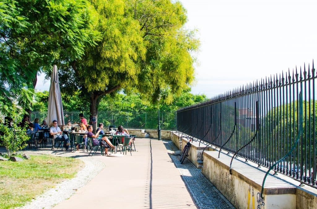 a cafe in a park in lisbon