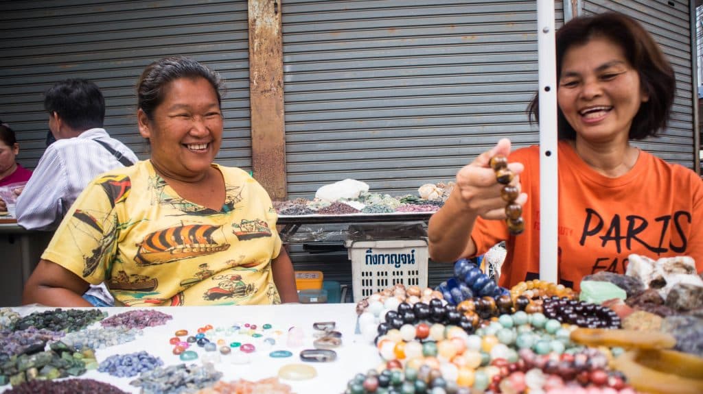 sellers at gems market in chanthaburi