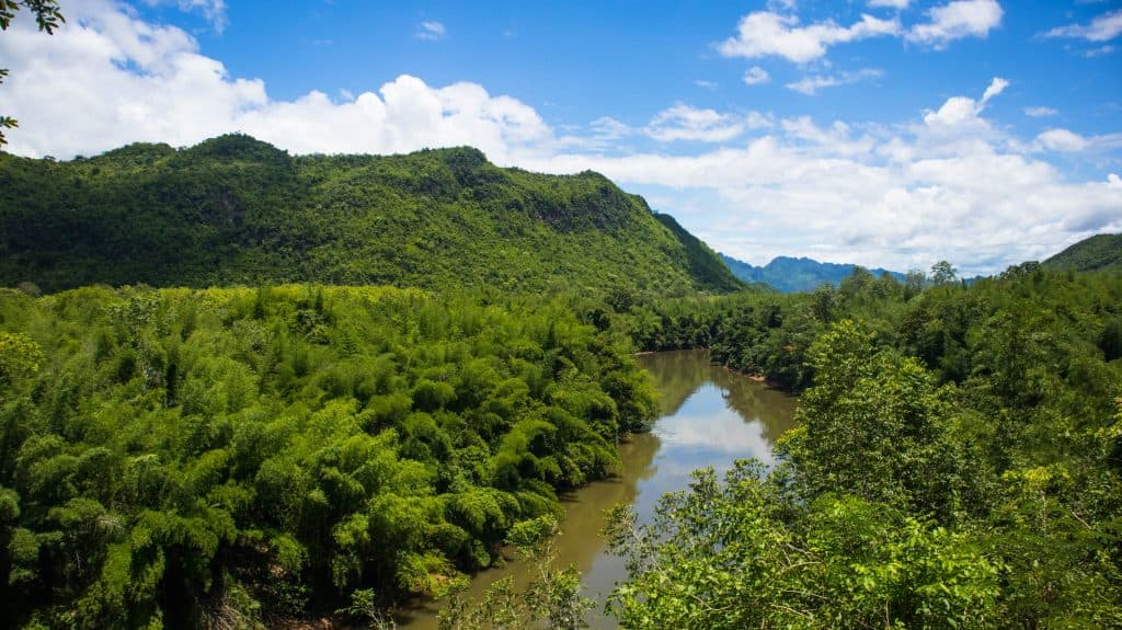 widok z okna pociagu koleji smierci w kanchanaburi 