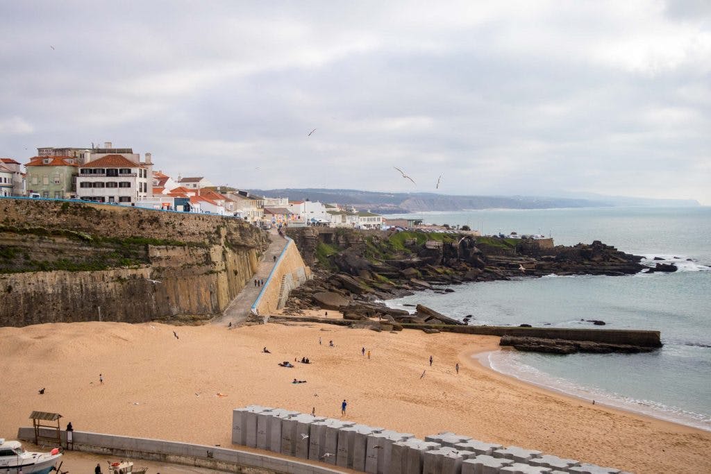 a view over the ericeira beach on a cloudy day 