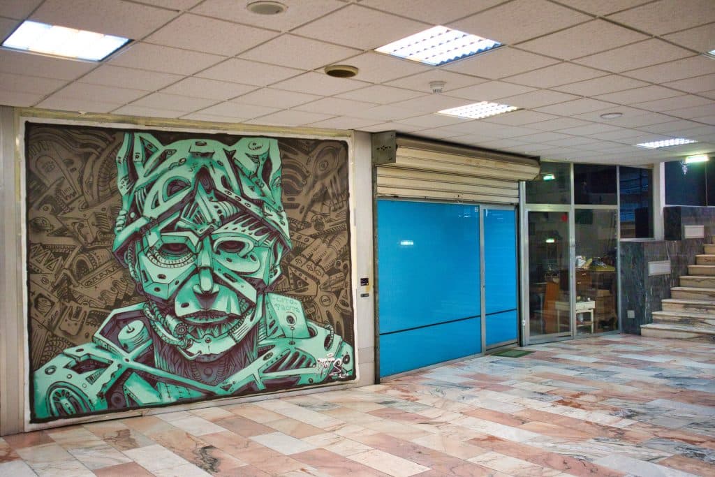 shopping centre interior porto portugal grafitti 