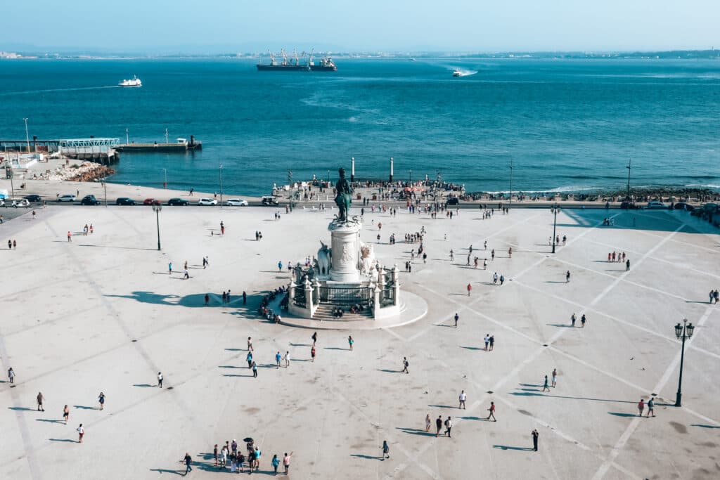 the square in Lisbon seen from the arch. 