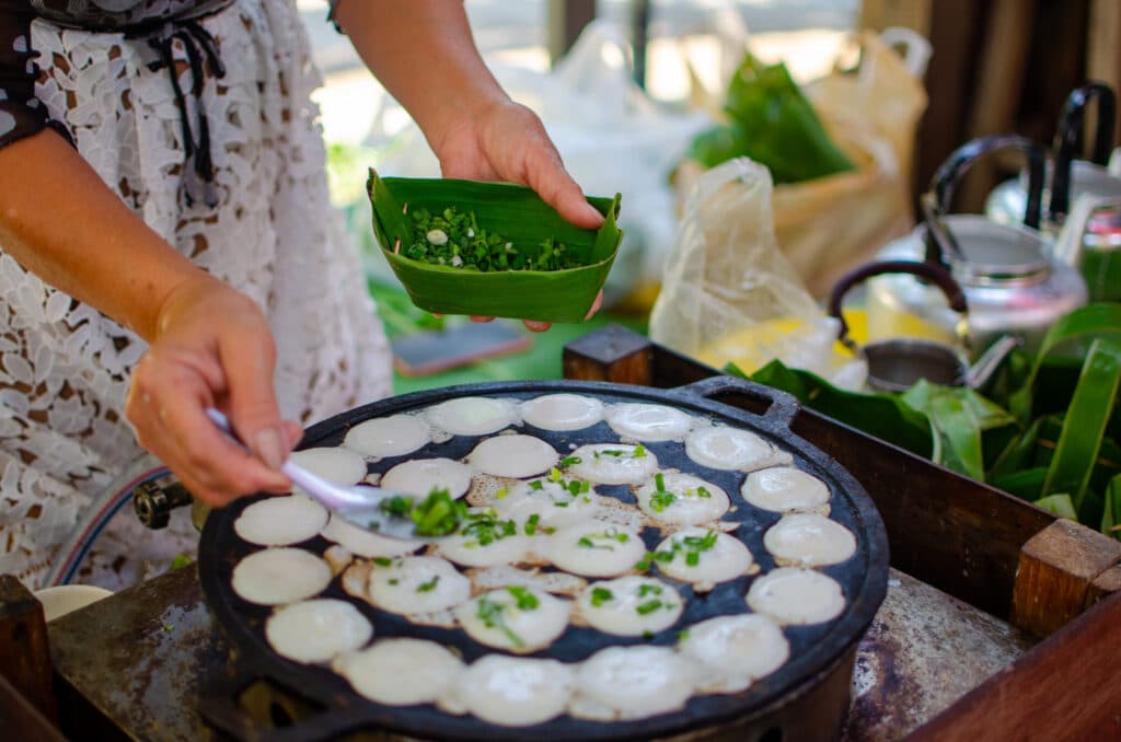 Thai desert on a frying pan. 