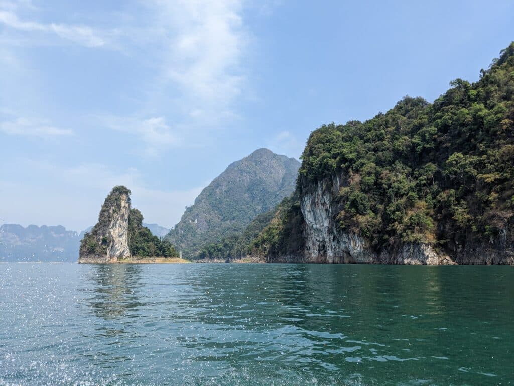 Views on Cheow lan lake in the khao sok park. 