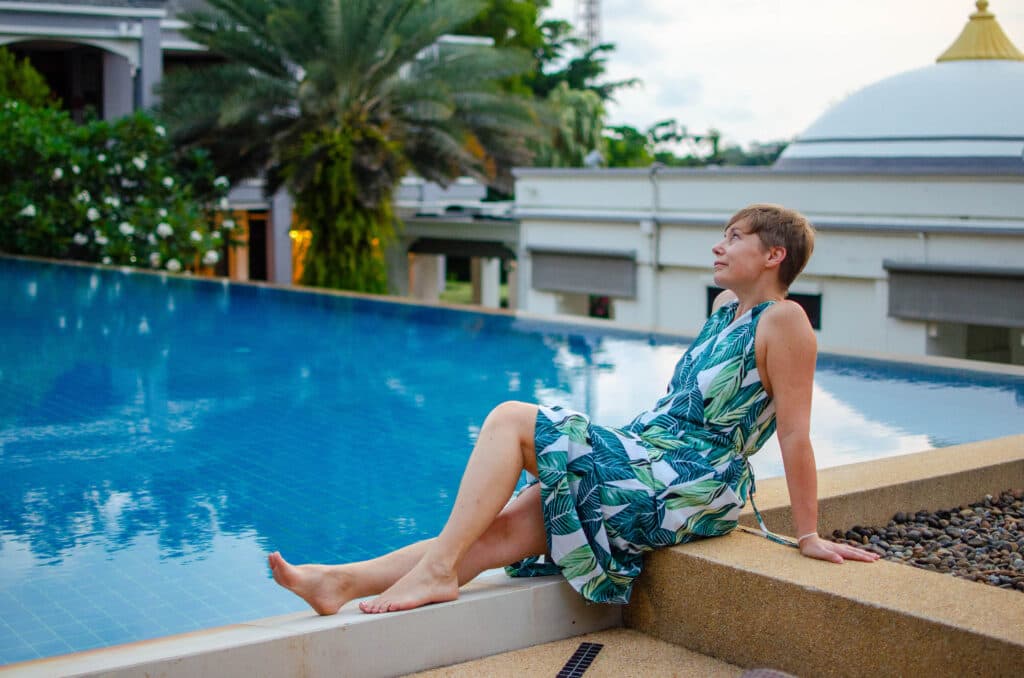 Joanna at a pool on Koh Samui, Thailand.