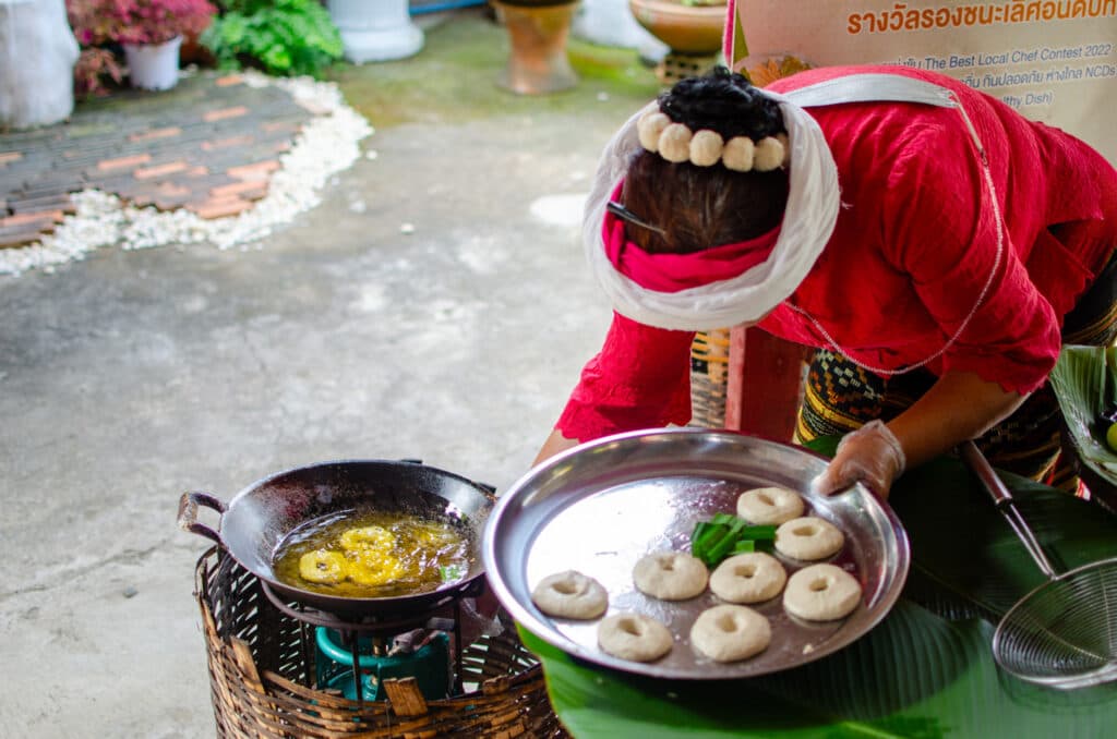 Donuts on a tray, Thailand. 