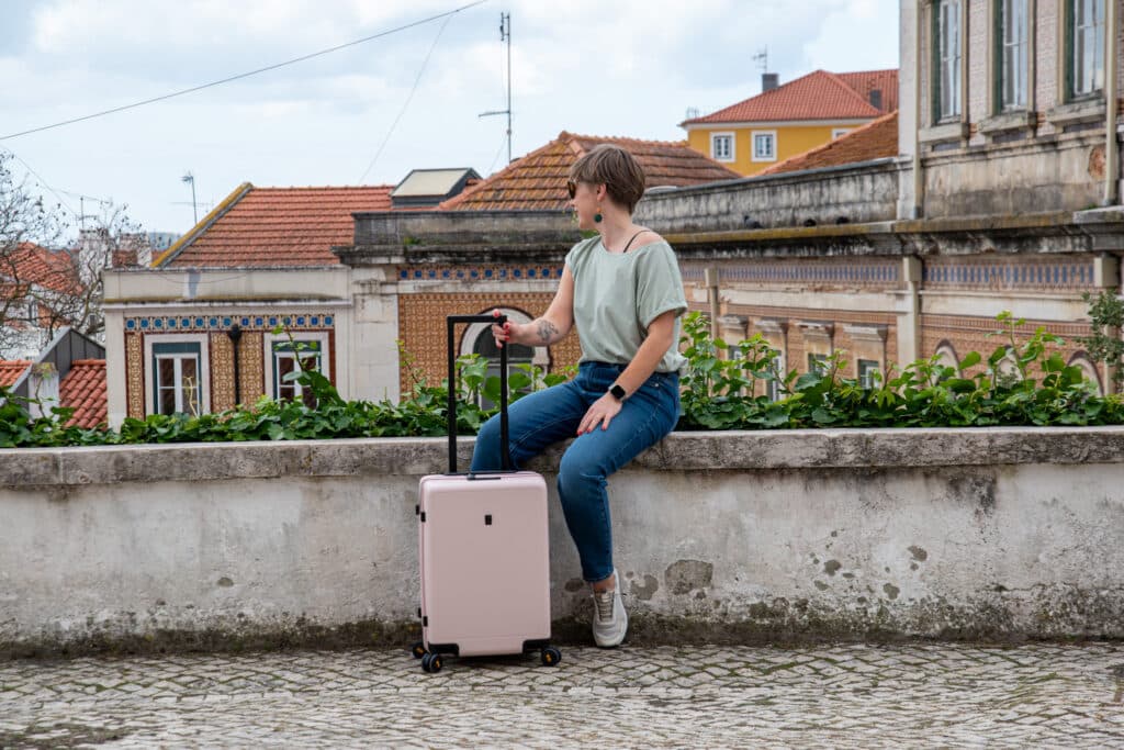 Lisbon hand luggage, walking on the street