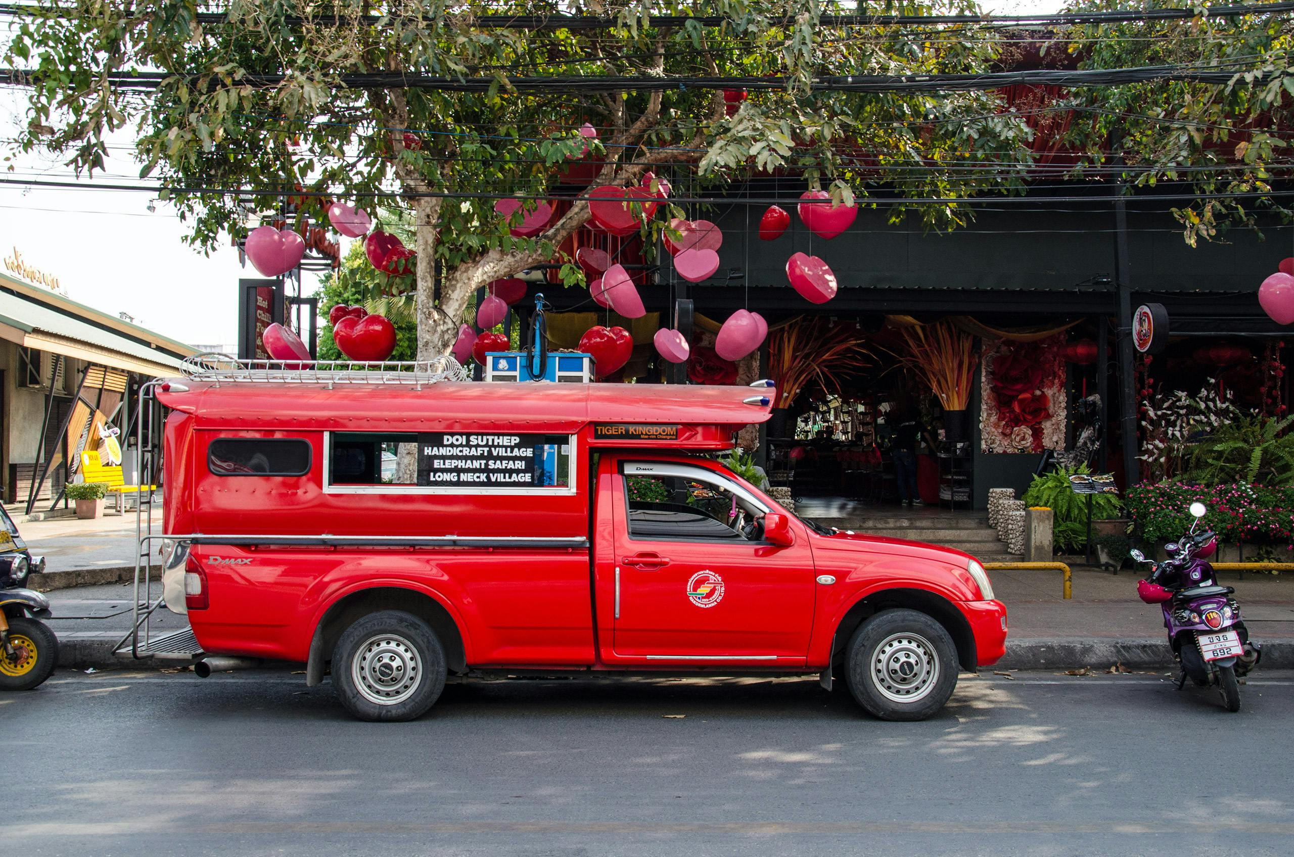 Songthaew red car in Chiang Mai