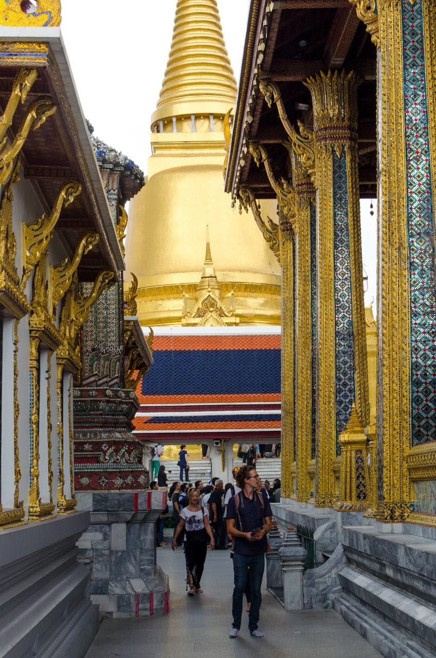 View of temples and a stupa at the Grand Palace in Bangkok