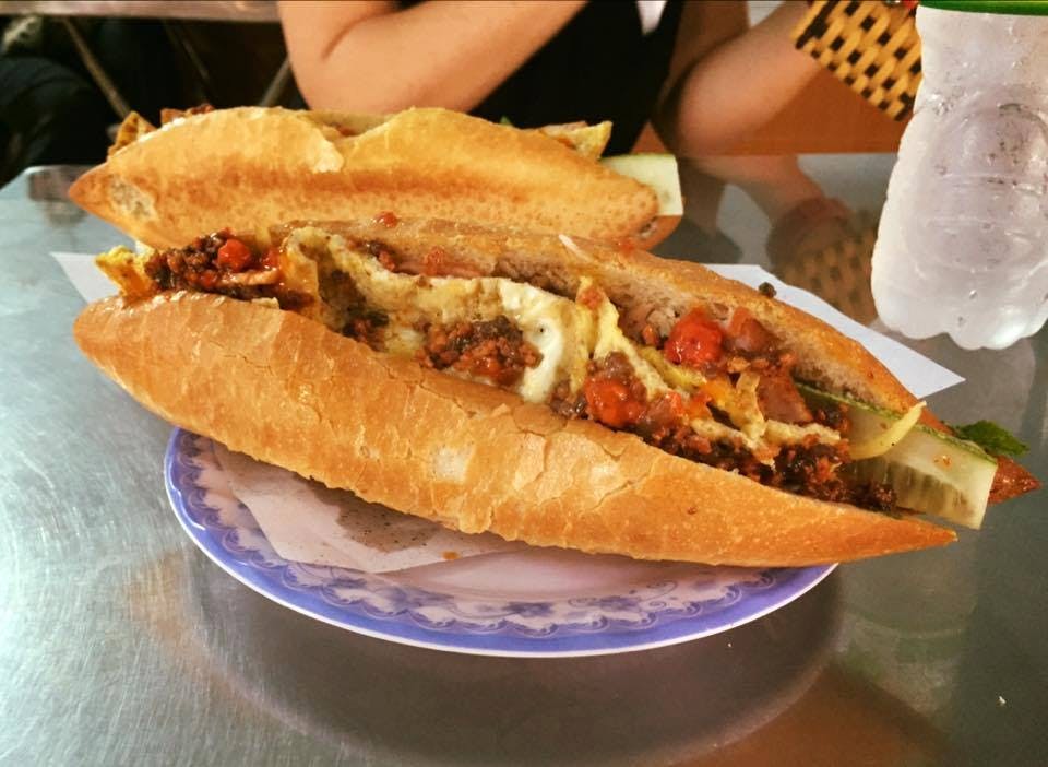 Banh Mi at Madam Khan with fried egg and pork - delicious!