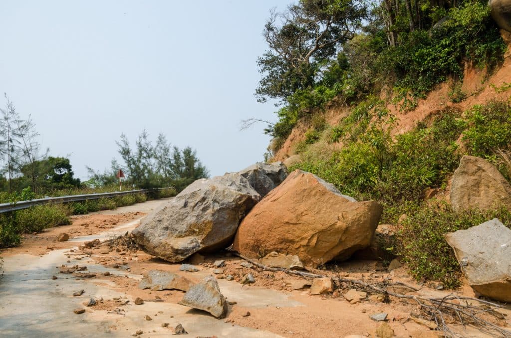 Rocks on the road in Vietnam.