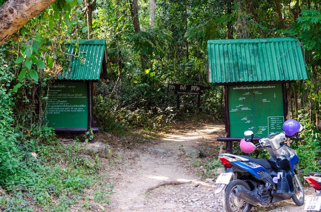 the entrance to the wat pha lat trekking trail