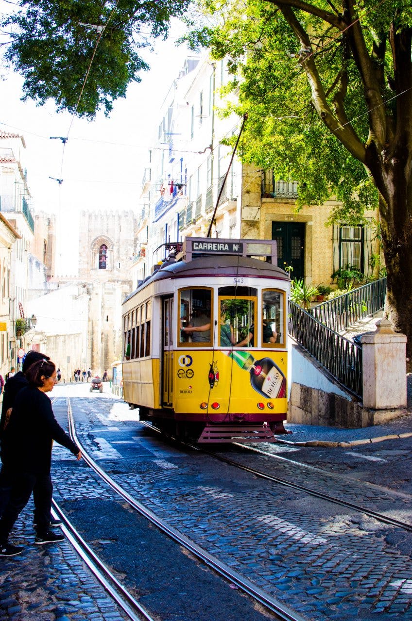 tram 28 on the streets of lisbon 