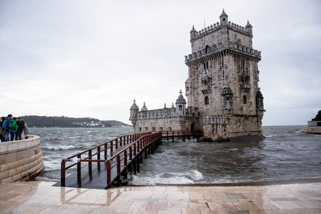 tower of belem on a cloudy day