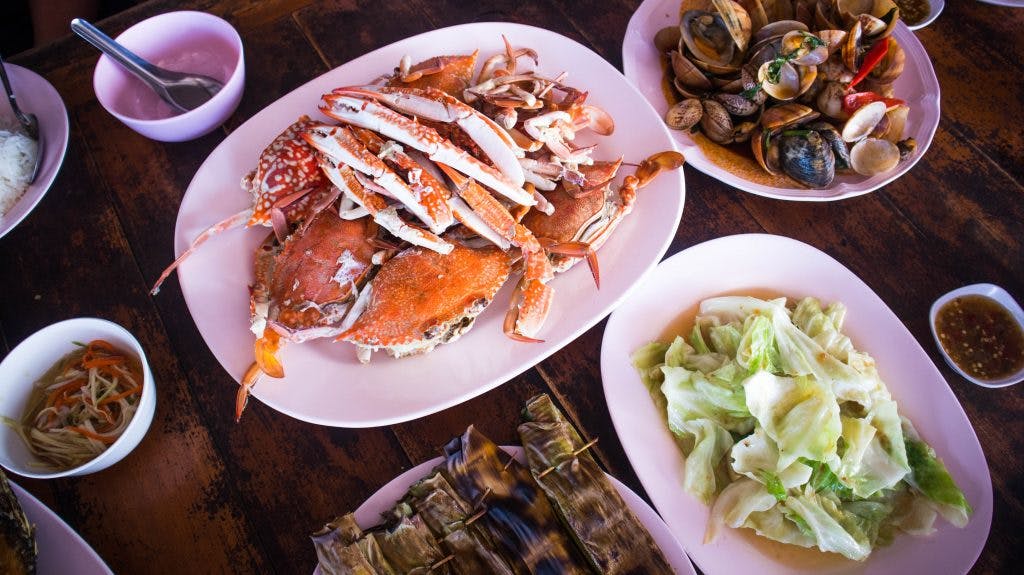 seafood in a restaurant in rayong, thailand 