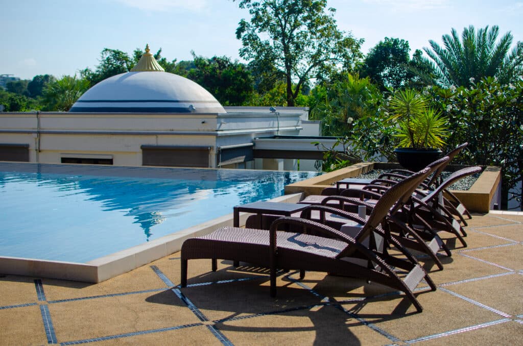 A beautiful pool and lounge chairs, absolute sanctuary, koh samui. 