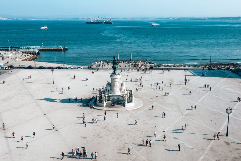 the square in Lisbon seen from the arch. 