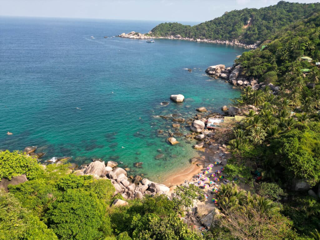 Hin Wong Bay on Koh Tao, Thailand, seen from above.