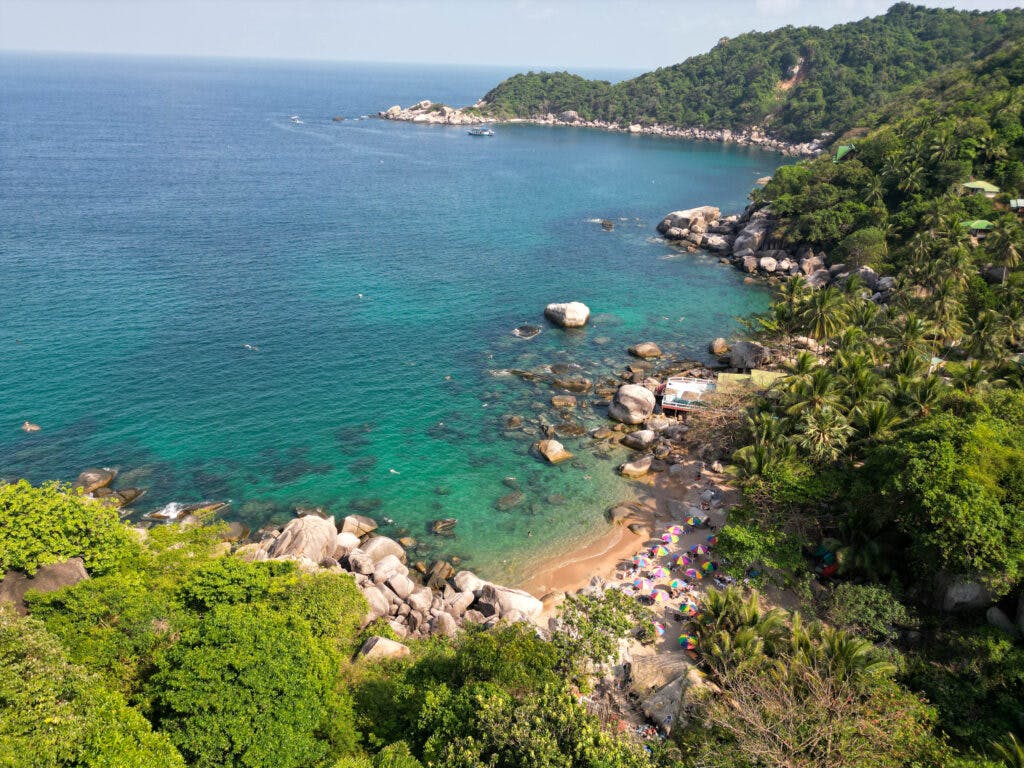 Hin Wong Bay on Koh Tao, Thailand, seen from above. 