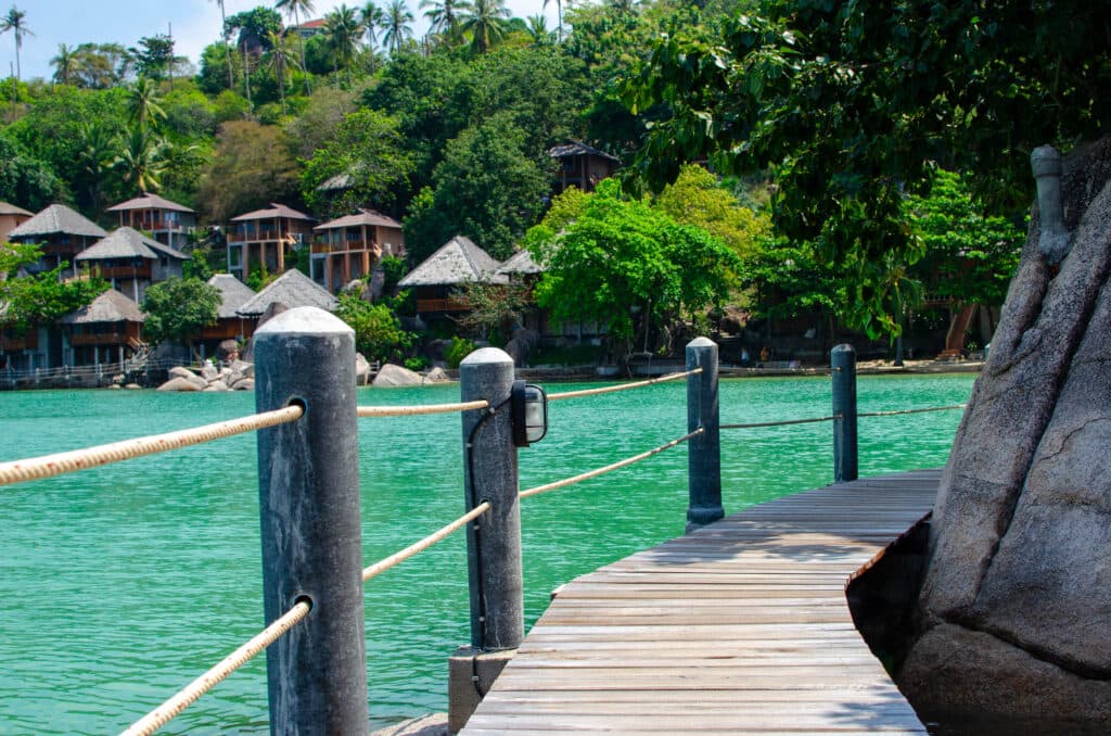A wooden bridge on the beach in Koh Tao.
