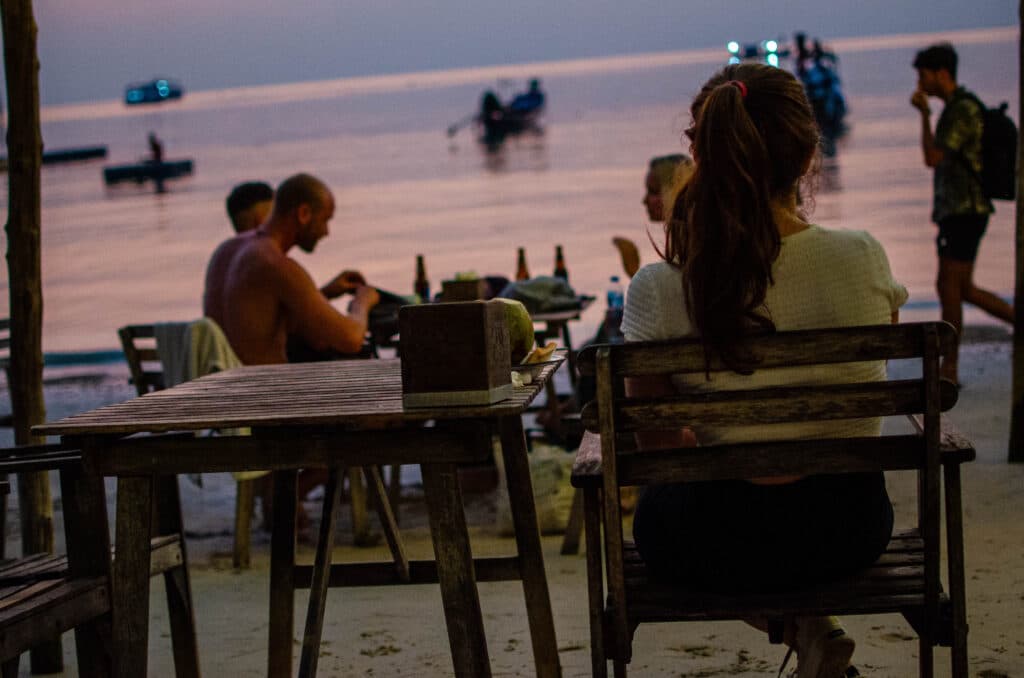 A sunset on the main beach on koh tao.