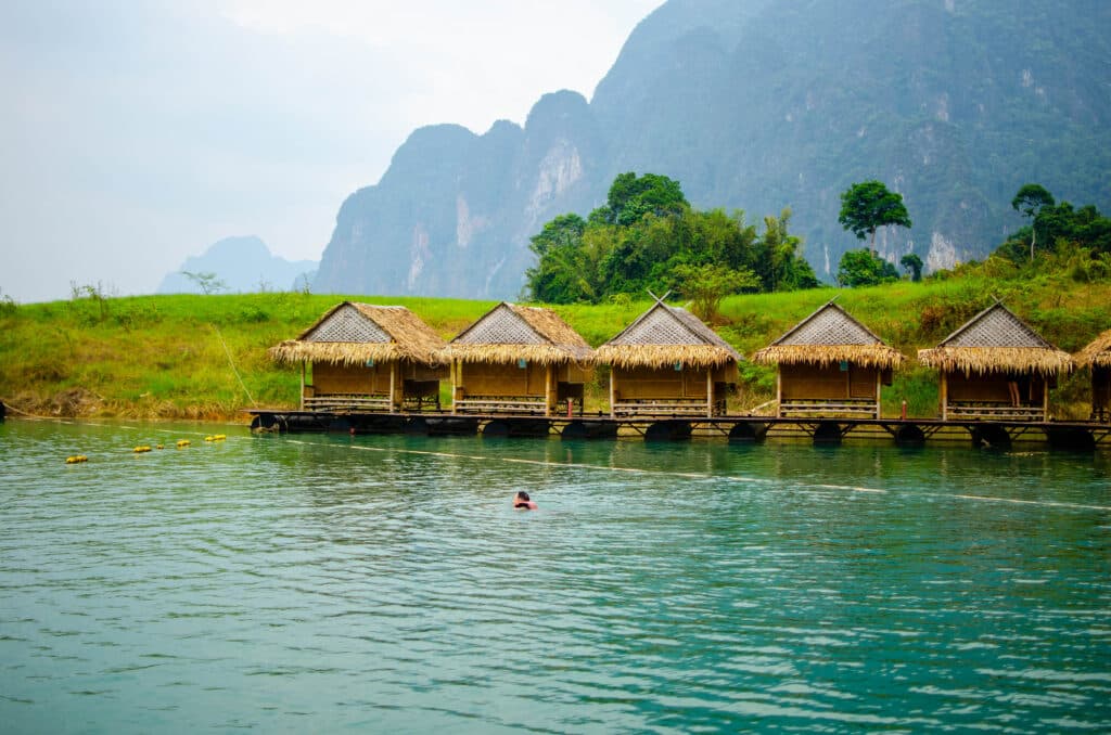 Floating houses on the Khao Sok lake.