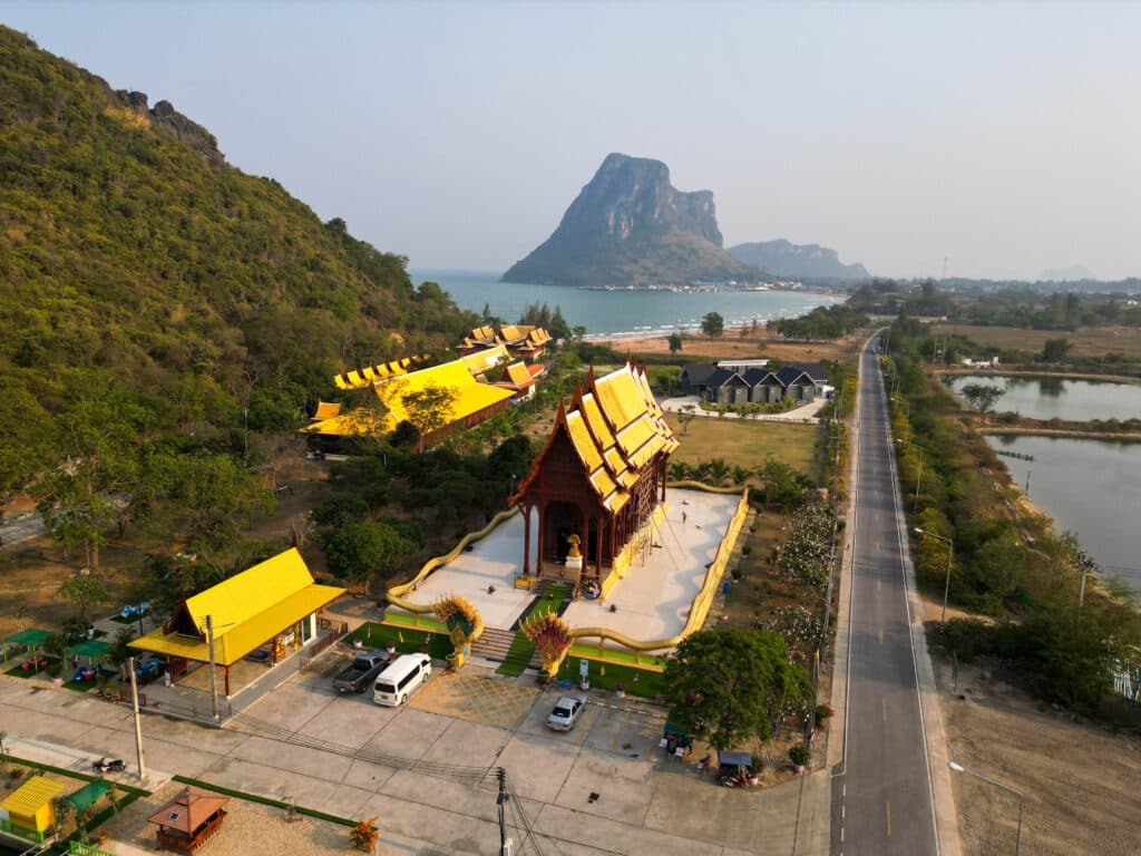 A temple with a golden roof in Thailand, Prachuap Khiri Khan.