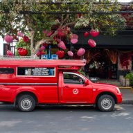 Songthaew red car in Chiang Mai