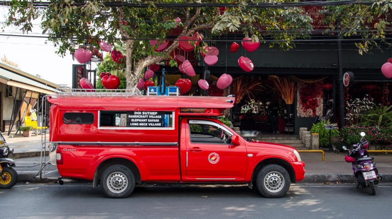 Songthaew red car in Chiang Mai