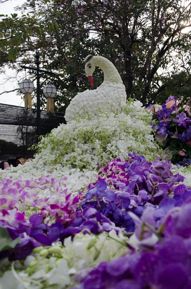 The huge platforms carry beautiful flower arrangements