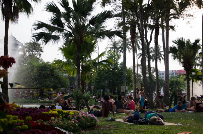 The park was buzzing in the evening 