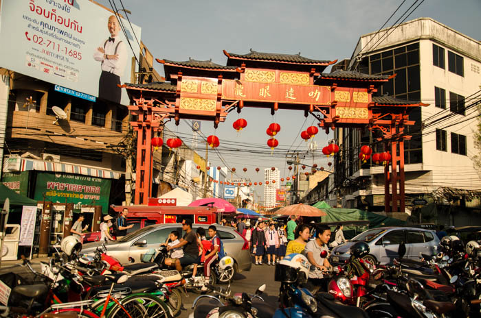 The entrance to the Chinatown was stuffed with scooters, cars and people. It was chaos. 