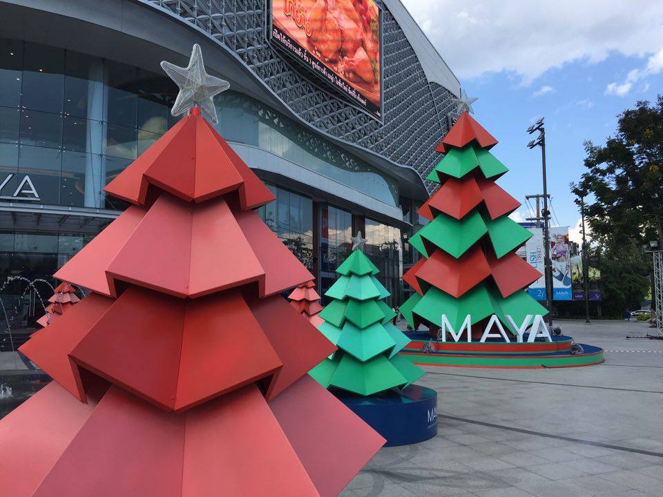 Christmas decorations outside of MAYA Mall