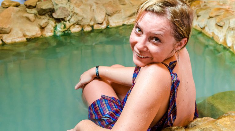 Enjoying a bath in the Pong Kwao Onsen near Chiang Mai