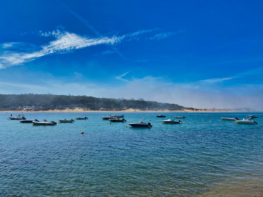 Boats on water in Vila Nova de Milfontes, Portugal. 
