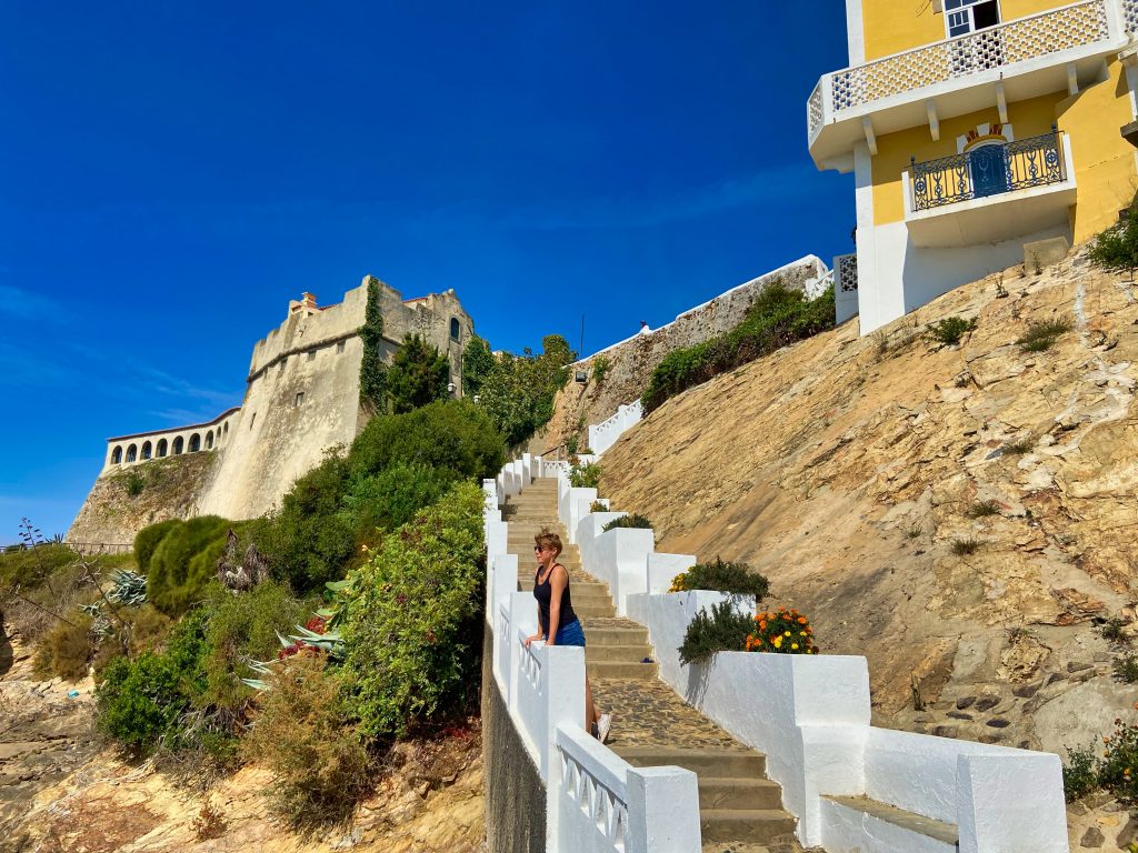 White stairs and a fort at vila nova de milfontes. 