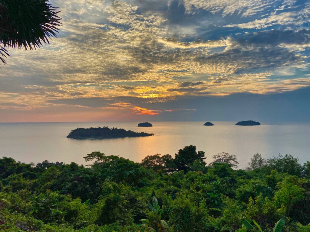 A few small islands seen from Koh Chang view point during sunset. 